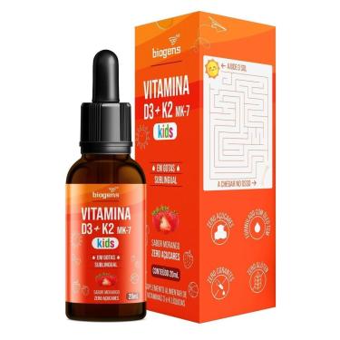 Imagem de Vitamina D3 + K2 Mk-7 Kids Em Gotas (D3 2000ui K2 100mcg) Sabor Morango 20ml - Bigens-U...
