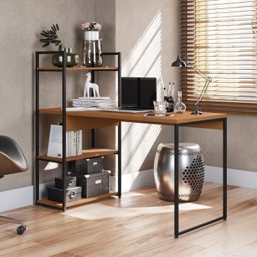 Imagem de Mesa De Escritório Kappesberg Industrial 3 Prateleiras Canela/preto Fosco 136cm