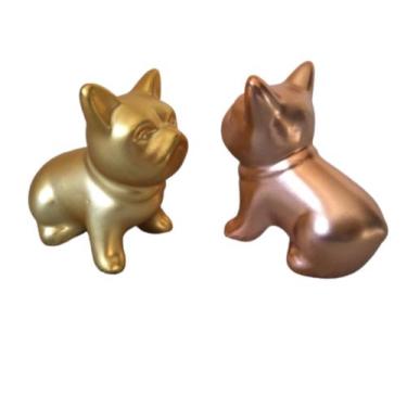 Imagem de Enfeite Decorativo Kit 2 Buldog Cerâmica Rosé/Gold Fosco  - House36