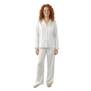 Imagem de Pijama Feminino Inverno Silk Cetim Luxo 100% Poliester Organiky Moda C
