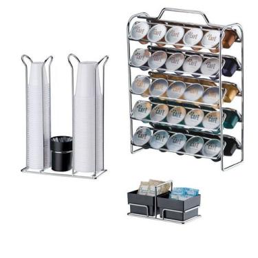 Imagem de Kit Café 3 Peças Suporte 50 Cápsulas Nespresso Porta Saches Copos Dupl