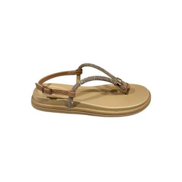 Imagem de Sandália Feminina Rasteirinha Strass Beira Rio 8513.109, Ouro rosado, 