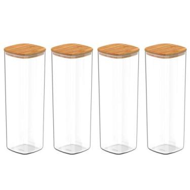 Imagem de Kit 4 Pote Hermético Tampa De Bambu Transparente 2L Ou