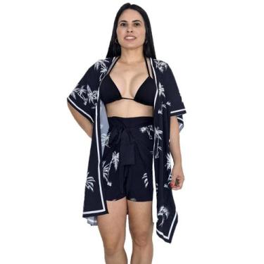 Imagem de Saída de praia Conjunto Kimono camisão + saia envelope - Tropicana Mod