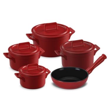 Imagem de Jogo de Panelas de Cerâmica Clear+ Pomodoro 5 Peças Vermelho com Caçarolas e Frigideira Ceraflame