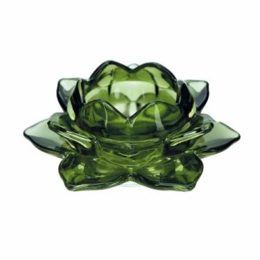 Imagem de Porta Vela Verde Translúcido Luxuoso Flor Lótus 12cm - Magizi
