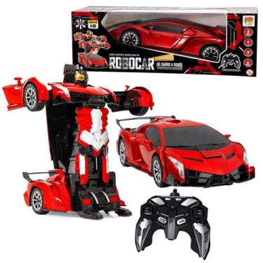 Imagem de Carro De Brinquedo Transforma Em Robô Vermelho 2 Em 1 Com Controle Rem
