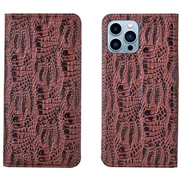 Imagem de LAHappyL Capa carteira flip para iPhone 13 Pro Max/13 Pro/13/13 Mini capa de couro legítimo com função de suporte para cartão, fecho magnético, marrom, 13 Pro 6,1 polegadas