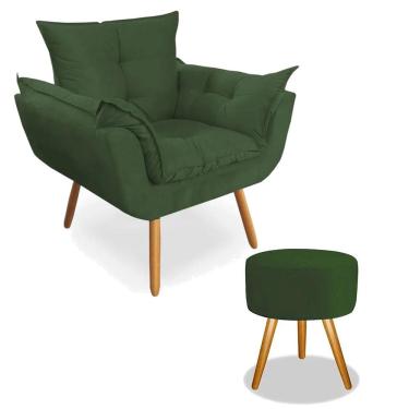 Imagem de Kit Poltrona Decorativa Opala Deluxe com Puff Redondo Suede Verde