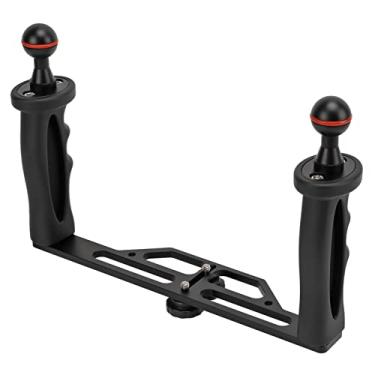 Imagem de Bandeja de encaixes de câmera subaquática de mergulho, estabilizador telescópico de dupla alça resistente à corrosão e resistente à corrosão para fotografia de equilíbrio