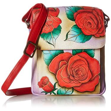 Imagem de Anna by Anuschka Couro genuíno feminino estilo mensageiro médio transversal | Organizador chique e elegante, Rosa romântica, One Size