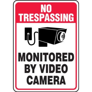Imagem de Accuform Signs MASE901XV Adesivo Dura-Vinyl Sign, Legend "NO TRESPASSING Monitored by Video Camera", 35,5 cm de comprimento x 25,4 cm de largura x 0 cm de espessura, vermelho/preto no branco