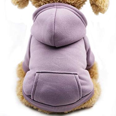 Imagem de Jecikelon Moletom com capuz para cães de inverno com bolsos, roupas quentes para cães pequenos, chihuahua, casaco, roupas para filhotes e gatos (roxo, pequeno)