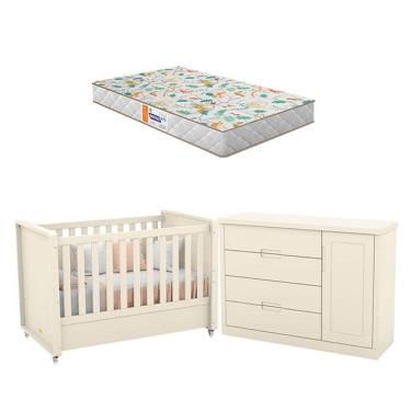 Imagem de Berço Americano e Cômoda Tutto New Off White com Colchão Gazin - Matic 