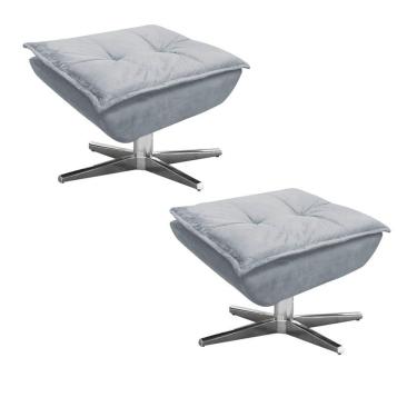 Imagem de Kit 2 Puffs Decorativos Sala de Estar Giratória Cromada Opla Suede Cinza - Ibiza