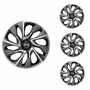 Imagem de Jogo Calota Aro 14 DS4 Sport Cup Elitte Grafite Prata + Emblema Resinado Nissan (March Versa Sentra)