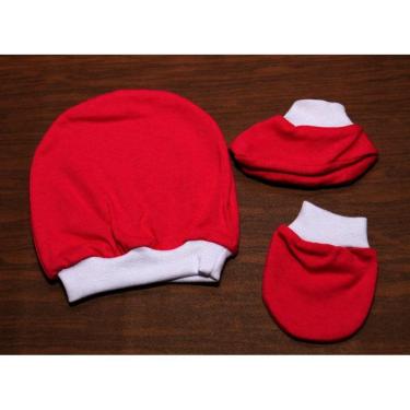 Imagem de Kit bebê 3 pçs touca, luvas e pantufas malha 0 até 04 meses menino e menina