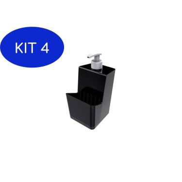 Imagem de Kit 4 Dispenser P Detergente De Pia 500Ml Com Porta Esponja Preto