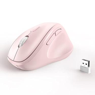 Imagem de Mouse sem fio ergonômico com receptor USB para computador PC, laptop e desktop, mouse Ergo com cliques silenciosos, duração da bateria de cerca de 16 meses, até 1600 DPI e 1 bateria AA, rosa