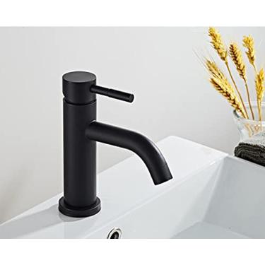 Imagem de Torneira do banheiro de latão sólido torneira da bacia do banheiro misturador de água fria e quente torneira da pia de manípulo único montado torneira de ouro escovado, estilo 4 preto, China