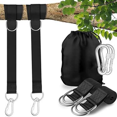 Imagem de [Novo 2022] Kit de suspensão com 2 conjuntos de correias de balanço de árvore - 5 pés 8 pés 10 pés - Correia de rede de acampamento para serviço pesado - com mosquetões de trava de segurança e bolsa de transporte - para todos os tipos de balanço (2.5m)