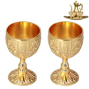 Imagem de 2 pe?as de ta?a c¨¢lice real em relevo, ta?as inquebr¨¢veis ??de tamanho pequeno ta?a de ouro europeu de ta?a de vinho vintage para decora??o cole??o de casa (ouro ab¨®bora)