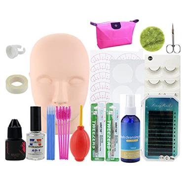 Imagem de fengny 19 PCS Cílios Postiços Kit de Ferramentas de Extensão de Cílios Falsos Make Up Cabeça Modelo Individual Falso Lash Curl Cola Pinças Cílios Ferramentas de Treinamento de Enxertia