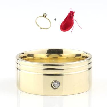 Imagem de Aliança Reta 8mm + Anel de Noivado Casamento Moedas Antigas Cor Ouro 18k (Medida: 24/25, Dourado)