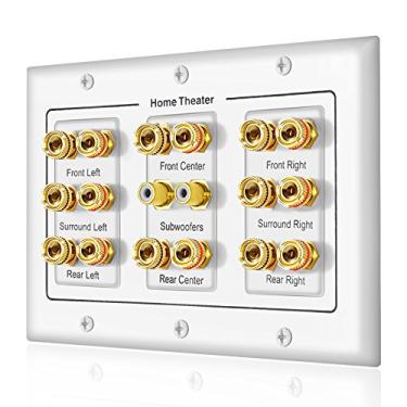 Imagem de 5 6 7.1/7.2 ou 8.1/8.2 Um ou dois subwoofer compatíveis com 16 bananas e 2 alto-falantes RCA placa de parede para áudio de home theater