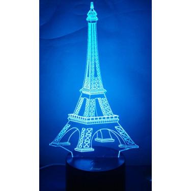 Imagem de Lâmpada de mesa de cabeceira com iluminação LED noturna, Lâmpada de mesa Loveboat 7 luzes que mudam de cor com base de acrílico e ABS e carregador USB como decoração de casa e um melhor presente, Eifel Tower