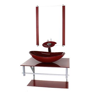 Imagem de GABINETE DE VIDRO PARA BANHEIRO 60CM AC CUBA OVAL VERMELHO CEREJA FULL COM TORNEIRA CASCATA