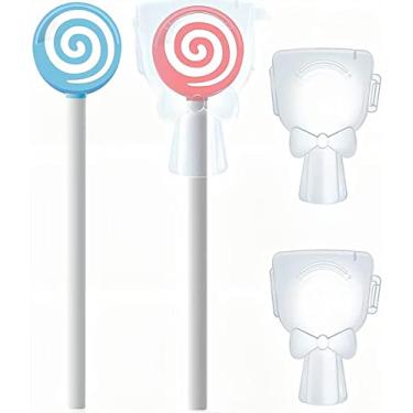 Imagem de Raspador de língua infantil ou limpador de língua - escova de língua de limpeza de língua com tampa sorridente, escova de língua de silicone macio em forma de pirulito multicolorida para crianças, reduz o mau hálito (2 PACK)