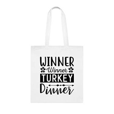 Imagem de Winner Winner Sacola de jantar de peru, presente divertido, bolsa de ombro, bolsas reutilizáveis, ideia de presente de cesta de Natal de aniversário, Branco