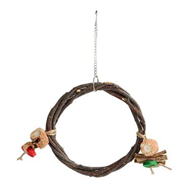 Imagem de Baloiço de pássaro de madeira com gancho, durabilidade brinquedo gaiola de pássaro multifuncional para pássaro mastigando papagaio em pé periquito periquito calopsita Mynah periquitos(L)