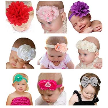 Imagem de Qandsoft faixas de cabeça para bebês meninas lindas com mistura de flores 9 modelos para fotografia