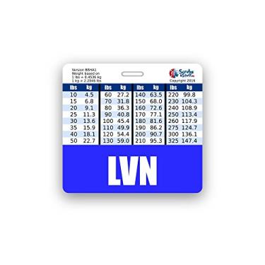 Imagem de Tabela de conversão de peso e altura LVN Badge Buddy Horizontal com gráficos (azul)