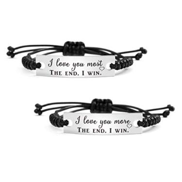 Imagem de 2 peças, pulseira de amor para casais, I Love You Most More The End I Win combinando coisas para namorada e namorada presentes legais significativos, Metal