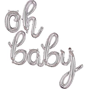 Imagem de Cursive OH Baby Silver Letter Foil Balões Banner Aniversários Decorações de Festa Suprimentos Pequeno 16 Polegadas Chá de Bebê