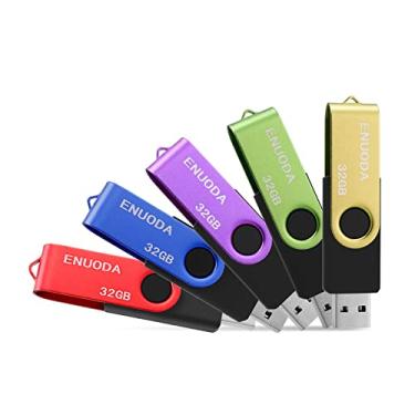 Imagem de ENUODA 32GB Pen Drive, Conjunto de 5 unidades USB 2.0 para Armazenamento Flash Drive com Design Giratório, Para armazenamento e backup de dados (vermelho, azul, roxo, verde, amarelo)