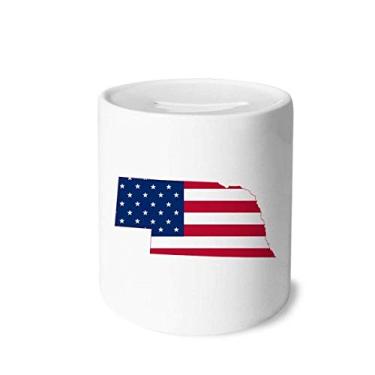 Imagem de DIYthinker Nebraska USA Map Stars Stripes Flag Shape Money Box Saving Banks Ceramic Coin Case Kids Adults