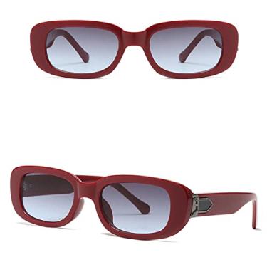 Imagem de Óculos de Sol Retrô Metal Seta Retângulo Feminino Designer Vintage Quadrado Preto Armação Pequena Óculos de Sol Feminino, C7 vermelho cinza, tamanho único