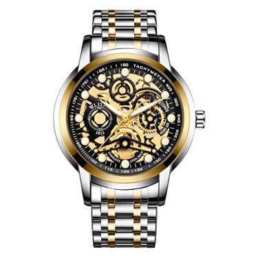 Imagem de Relógio masculino mecânico automático à prova d'água – Relógio de negócios – Relógio casual – Relógio oco moderno, Dourado