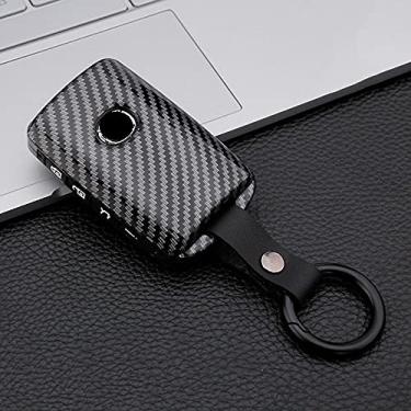 Imagem de YJADHU Chaveiro de capa de chave de carro de silicone de fibra de carbono, apto para Mazda 3 Alexa CX-30 CX30 CX5 CX 5 CX-5 CX8 CX9 CX4 2019 2020, 4 botões preto carbono