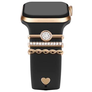 Imagem de ALMNVO Watch Band Charm para Apple watch 49/45/41/38/40/42/44mm,Jewelry Charms para iWatch Band Series 8/7/6/5/4/3/SE/Ultra,Bling Metal- Anéis-Loops decorativos para pulseira de relógio Samsung Galaxy