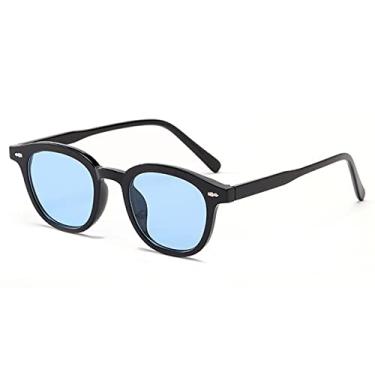 Imagem de Óculos de sol femininos redondos pequenos moda rebites rebites decoração óculos claros oceânicos lentes uv400 óculos de sol masculinos, preto azul, tamanho único
