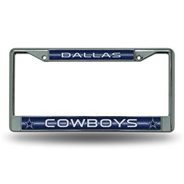 Imagem de Moldura de placa de licença cromada brilhante NFL Rico Industries com acento de brilho, Dallas Cowboys