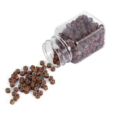 Imagem de Grânulos de extensão cabelo, grânulos de anel revestido silicone 5mm micro anéis de alumínio microlink grânulos tubos grânulos grânulos de penas cabelo ferramenta para design de cabel(light brown)