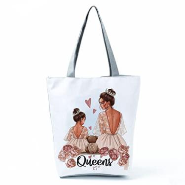 Imagem de Bolsas femininas afro douradas impressas bolsa de ombro moda bonita bolsa de compras ecológica portátil bolsa de praia de alta capacidade, Hl3037