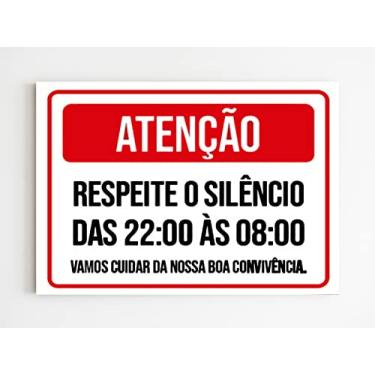 Imagem de Placa de sinalização respeite o silêncio das 22 as 8 mdf A4