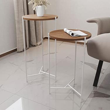 Imagem de Mesa Lateral Redonda Áquila Branca E Tampo Imbuia